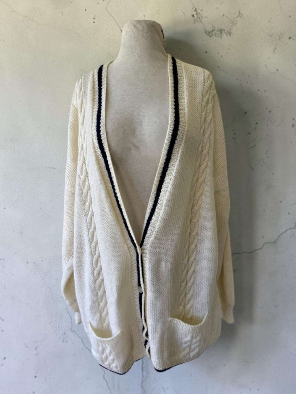 Vtg 80s Hand Knit Oversized Cardigan Sweater Sz XL Taylor Swift Folklore Inspo